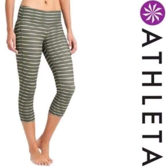 Athleta Pants - Athleta Leggings XS Capri Cropped Stiped Gray Green Chaturanga Yoga Athletic Gym
